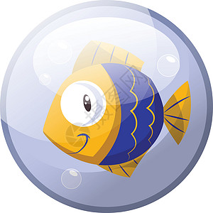 蓝黄鱼在水中微笑的卡通性格图片