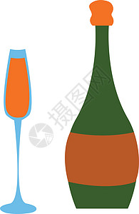 全香槟杯和绿色香槟瓶矢量图怡乐思图片