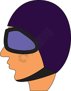 带有紫头盔和滑雪玻璃的卡通头图片