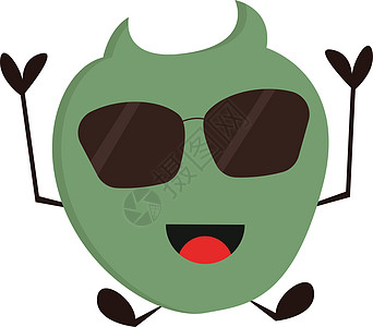 随心所欲地用太阳眼镜向矢量插图来微笑绿色怪物图片