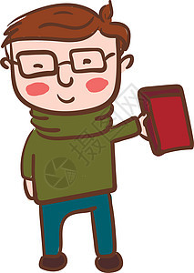有眼镜的男孩拿着书 手向量或彩色插图图片