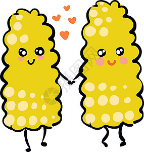 两颗快乐的玉米在爱情中 随心所欲地握着双手矢量插图图片