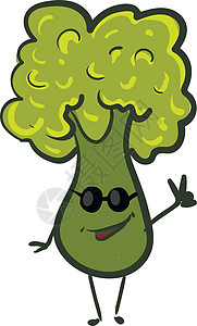 快乐的绿色花椰菜 配有太阳眼镜和Whit 矢量插图图片