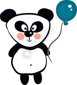 可爱的黑白熊猫拿着蓝色气球矢量图图片