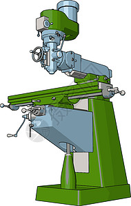 白色背景上的绿色钻床矢量图工厂机器插图制造业金属钻孔机械工程木工爱好图片