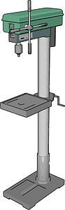 白色背景上的绿色钻床矢量图机器金属插图工业生产工厂机械桌子木工旋转图片