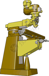 白色背景上的黄色钻床矢量图工厂桌子插图爱好木工力量旋转工业长椅生产图片
