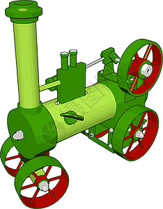 白色 b 上绿色蒸汽机机的 3d 矢量图图片
