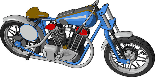 白色芭巴上的蓝色和灰色旧式摩托车传动媒介图图片