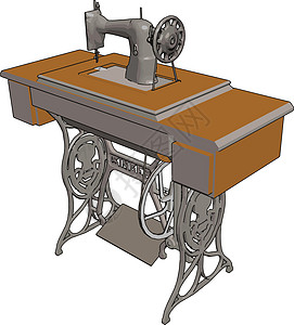 白背上的老式手动缝纫机矢量图裁缝工作金属工艺作坊桌子歌手织物纺织品白色图片