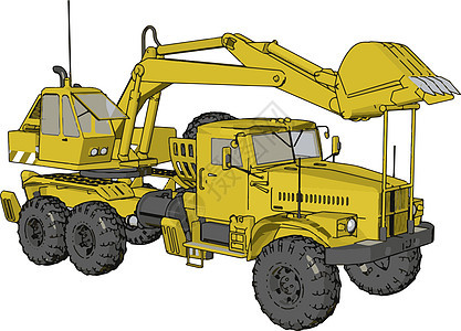 3d 矢量图的白色大挖掘机机机器工业黄色运输搬运工车辆工作挖掘力量液压图片