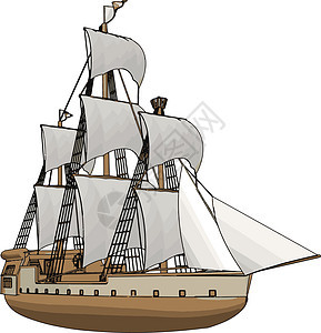 一条旧帆船白色背面的简单矢量说明图片