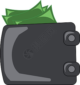 折叠黑色钱包 内含绿色货币向量colo图片