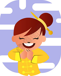 可爱的卡通中国女孩在黄色西装矢量图 o图片