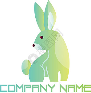 婴儿绿色和蓝兔子矢量标志设计在白色背脊上图片