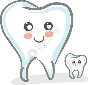 一对可爱牙齿矢量或颜色插图图片