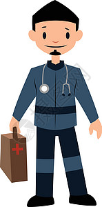 蓝制服的辅助医务人员按随机应变情况用蓝色统一字符矢量说明图片