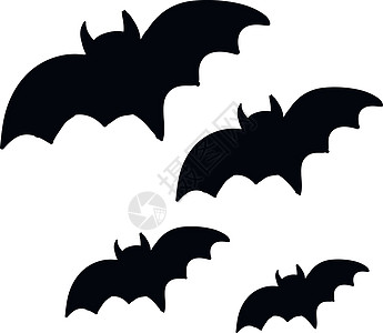 四只黑蝙蝠在天空矢量或颜色插图中飞行图片