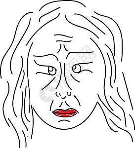 一条悲伤的老妇向量或彩色插图的线条艺术肖像图片
