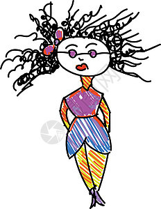 一位女士的图画 带有卷发矢量或彩色插图图片