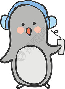 可爱的小企鹅 用蓝色的心来听音乐图片