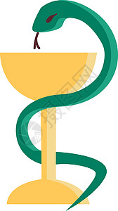 绿蛇缠绕在香槟玻璃容器矢量或彩色i背景图片