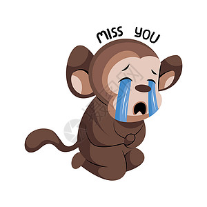 哭着可爱的猴子说想念你矢量图上 whi图片