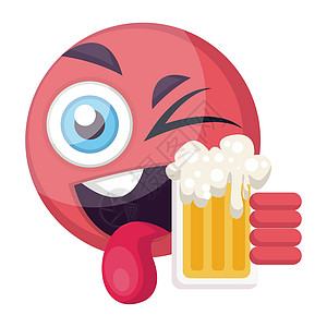 圆形粉红快乐的面孔 拿着啤酒矢量插图o图片