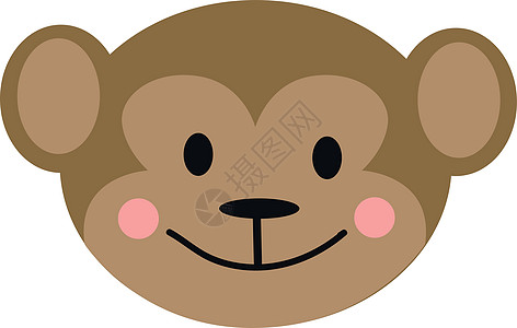 白色 backgrou 上的棕色猴子笑脸插图矢量图片