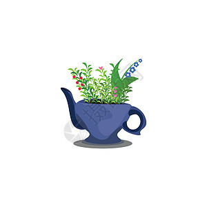 茶壶矢量或彩色插图中的花图片