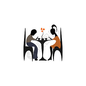 咖啡厅矢量或颜色插图中的一对夫妇图片