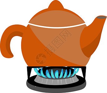 燃气炉灶矢量或彩色插图上的水壶背景图片