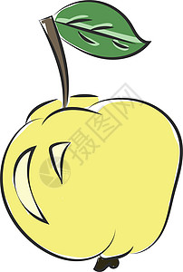 一个美味的黄苹果 带有叶矢量或颜色插图图片