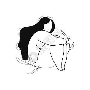 一个长头发黑发女孩 坐在蹲着的姿势下图片