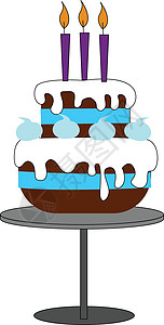 一个大可爱的生日蛋糕 挂在灰色蛋糕摊子矢量上图片
