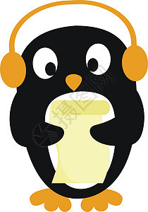 倾听音乐矢量或彩色插图的可爱小企鹅图片