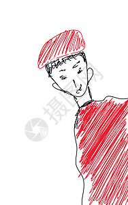 在红色帽子矢量或彩色插图中画一个男人图片