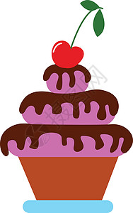 盆栽蛋糕土锅里装着一个美味的蛋糕 上面沾满了苹果果冻插画