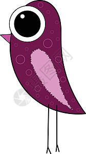 卡通紫色鸟设置在孤立的白色背景上来回观看绘画身体粉色插图黑色椭圆形翅膀图片