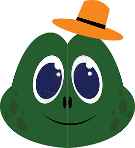 绿色青蛙 有橙色帽子和蓝色眼睛图示矢量图片