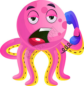 粉红章鱼在白色的电话插图矢量上发言图片