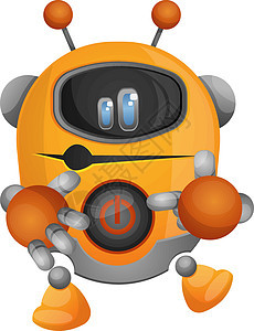黄色机器人随意显示他的电动按钮插图矢量图片