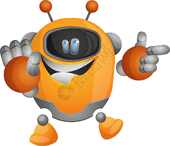 可爱的橙色机器人指向某东西在 w 上的插图矢量图片