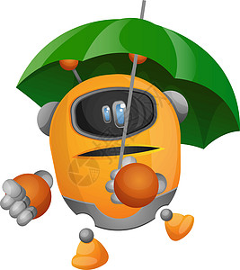 伞安带有伞式插图矢量的黄色卡通机器人插画