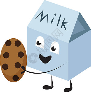 一个微笑的牛奶包的表情符号对他手中的饼干感到高兴图片