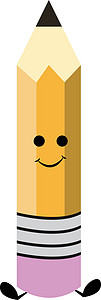 彩色铅笔的伊莫吉在坐在卡通铅笔边微笑博客配饰白色绘画商业天花板卡通片插图工具技术图片