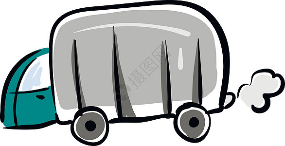 野营卡车手画设计 插图 白b的矢量图片