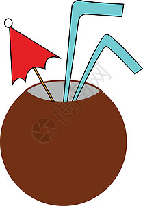 椰子矢量或彩色插图饮食水果果汁食物热带稻草棕色牛奶绘画图片