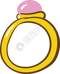 宝石戒指带有粉红石 矢量或颜色图解的金环设计图片