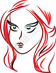 女孩红头发素描矢量图或彩色插图图片